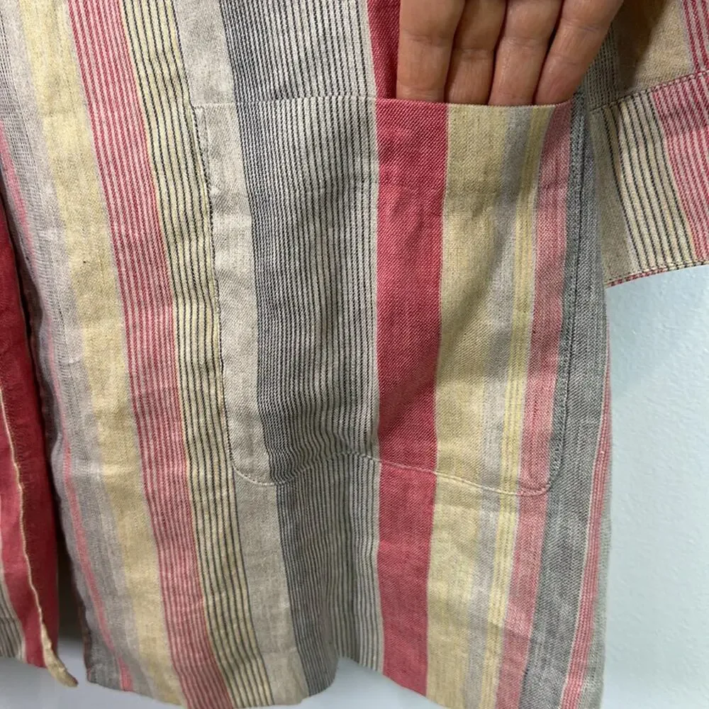 Nic + Zoe clover stripe linen blend oversized blazer size XL